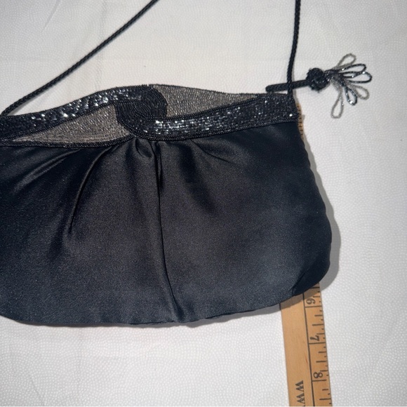 Black Beaded Evening Bag With Sparkly Trim Small / Great For A Evening Out. - Picture 9 of 10